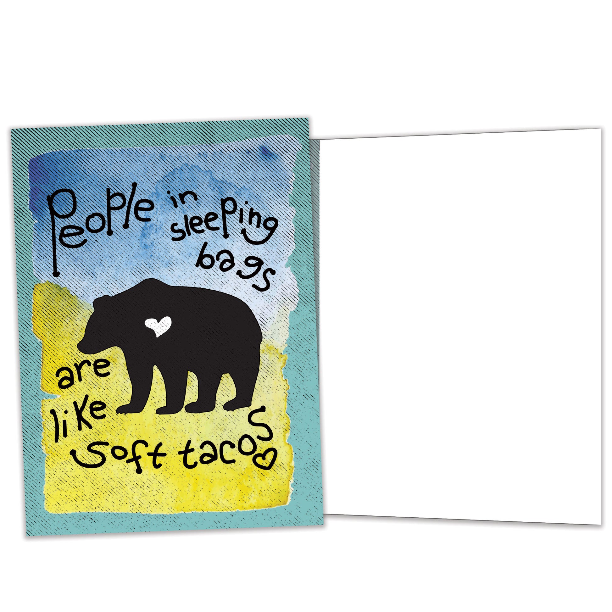 Front and inside view of an All Occasion greeting card featuring a bear silhouette and a message, with matching design details inside.