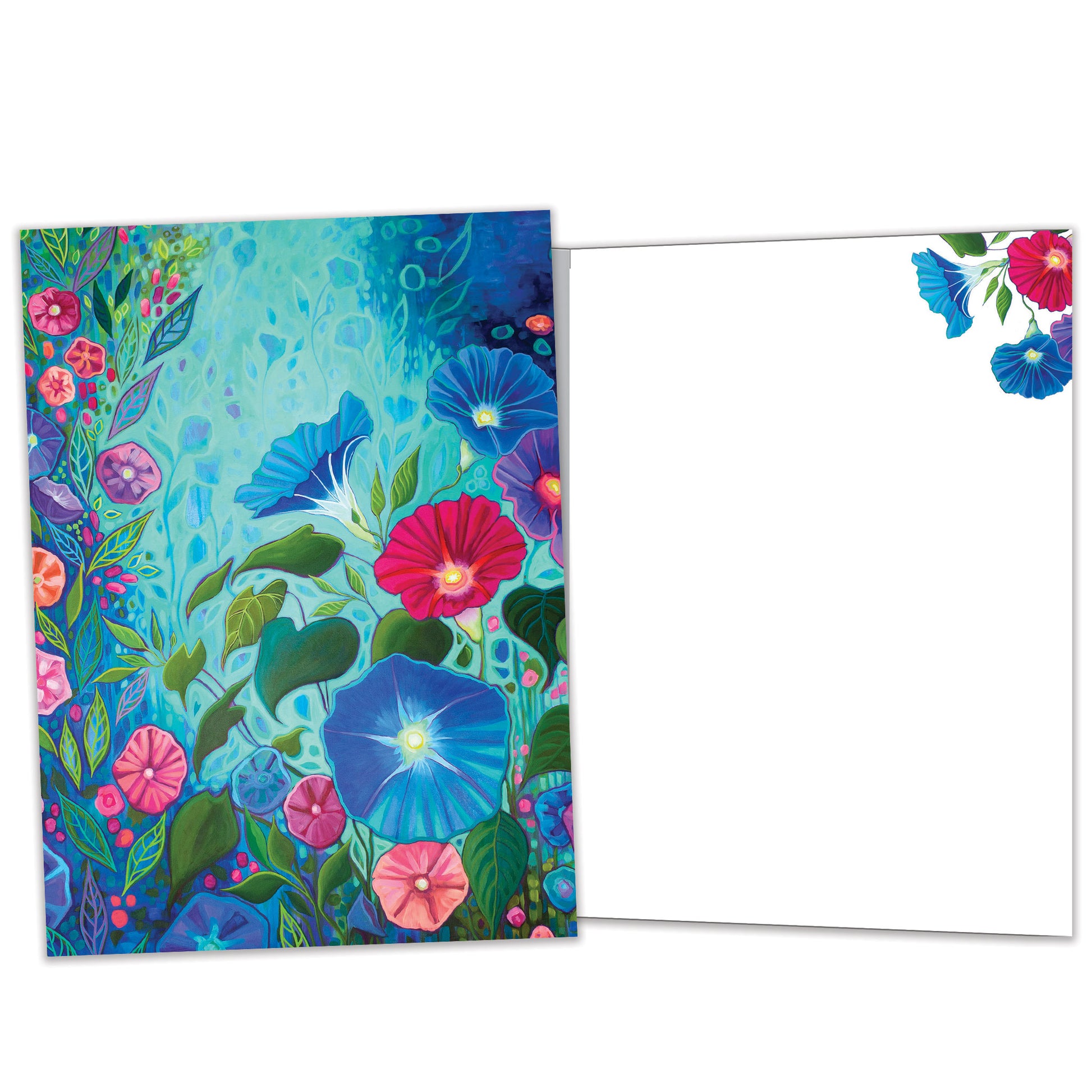 Front and inside view of an All Occasion greeting card featuring beautiful flowers in rich, vibrant colours, with matching design details inside.