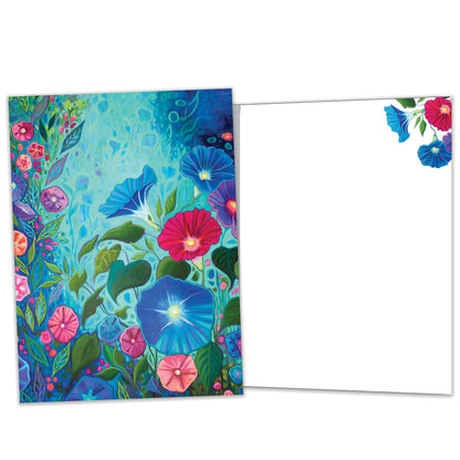 Front and inside view of an All Occasion greeting card featuring beautiful flowers in rich, vibrant colours, with matching design details inside.