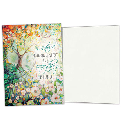 Front and inside view of an All Occasion greeting card featuring a beautiful tree and flowers illustration with matching design details inside.