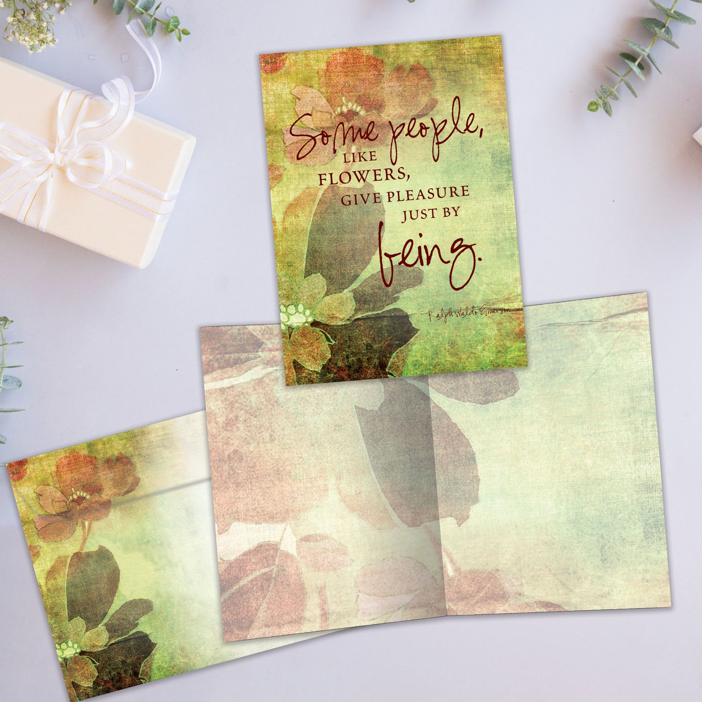 Front and inside view of an All Occasion greeting card showcasing a floral motif and a heartfelt message celebrating a special person, along with a matching envelope.