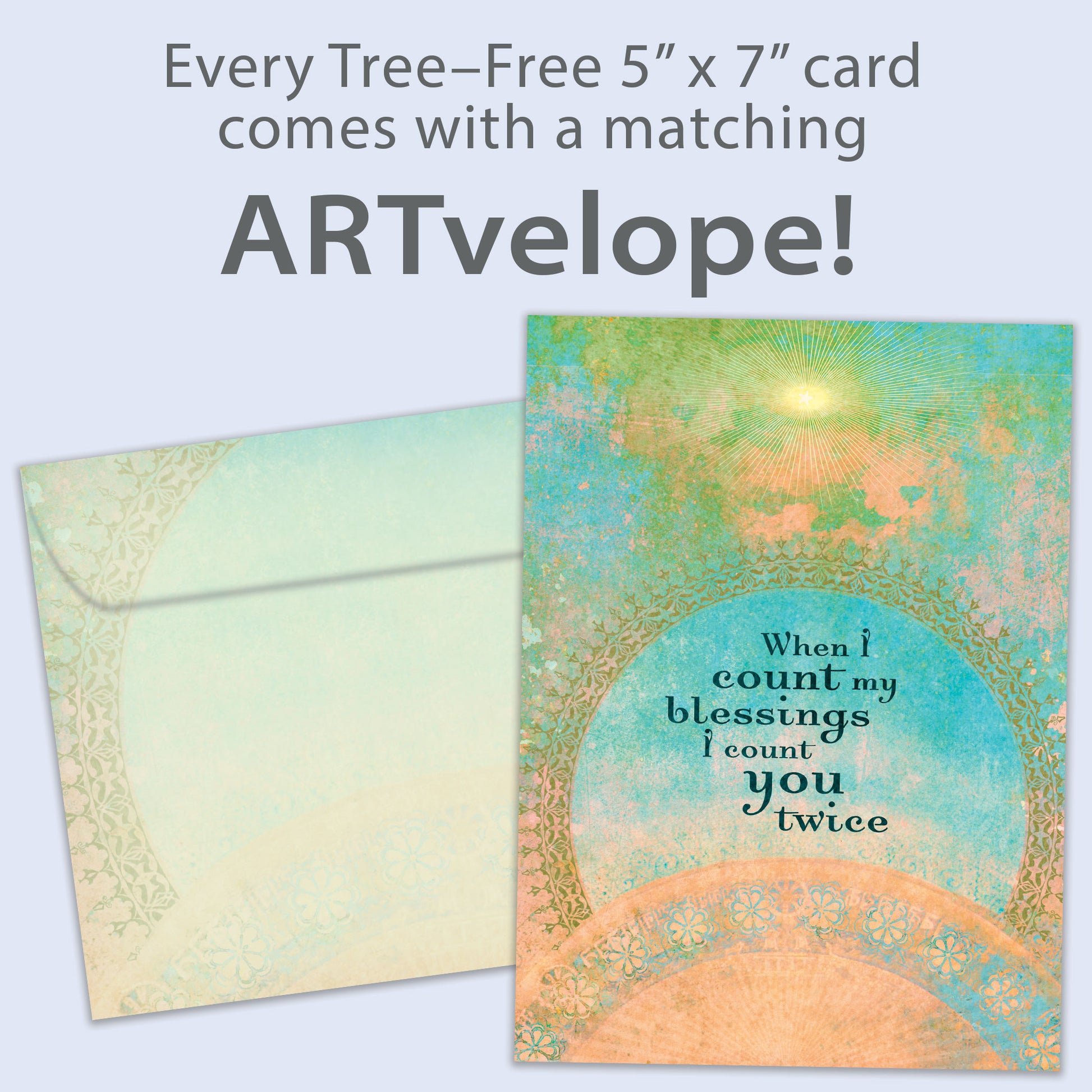 Front view of an All Occasion greeting card with an illustration and a warm message, featuring matching envelope artwork and coordinated design details.