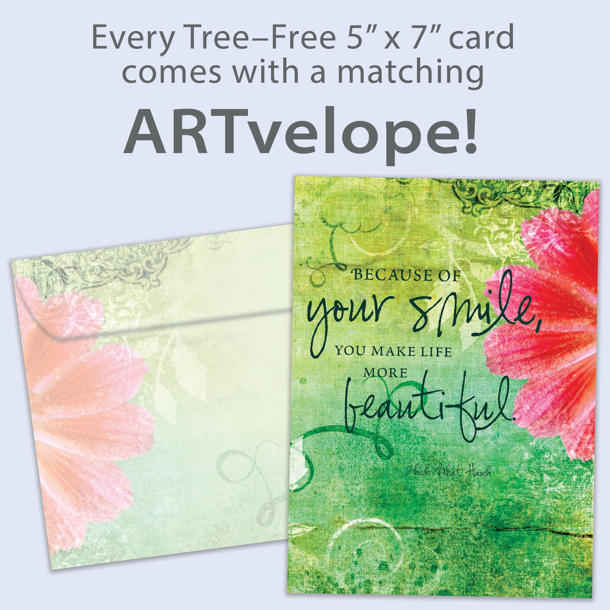 Front view of an All Occasion greeting card with a stunning floral illustration and a heartfelt message, featuring matching envelope artwork.