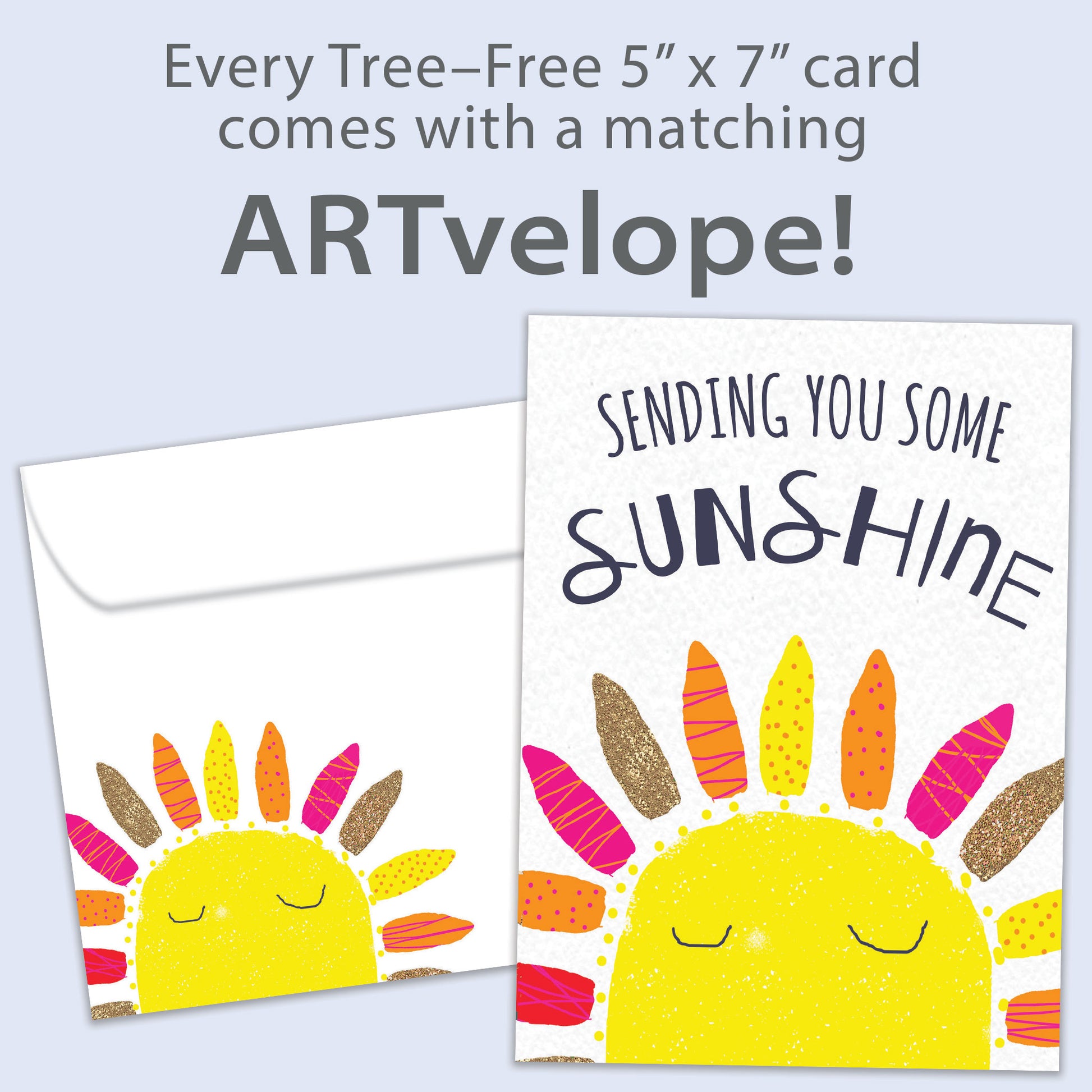Front view of an All Occasion greeting card featuring a sun illustration and the words 'Sending You Some Sunshine,' with matching envelope artwork.