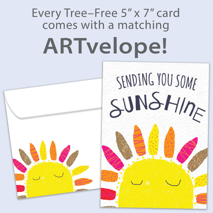 Front view of an All Occasion greeting card featuring a sun illustration and the words 'Sending You Some Sunshine,' with matching envelope artwork.