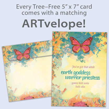 Front view of an All Occasion greeting card featuring a butterfly and floral design with an uplifting message, with matching envelope artwork.