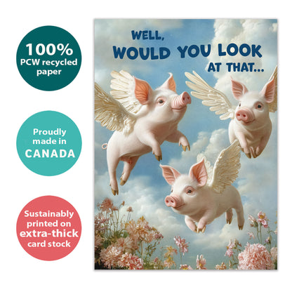 Pigs Flying Birthday Card
