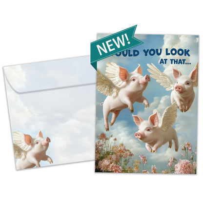 Pigs Flying Birthday Card
