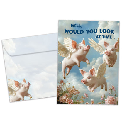 Pigs Flying Birthday Card