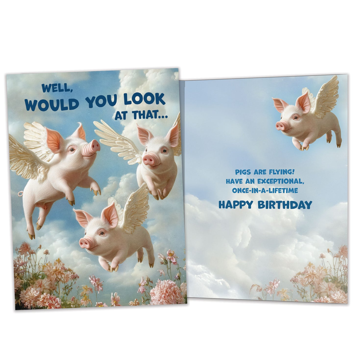 Pigs Flying Birthday Card