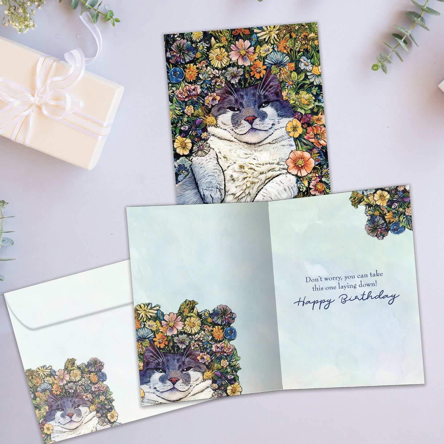 Flower Cat Birthday Card