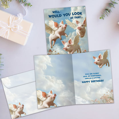 Pigs Flying Birthday Card