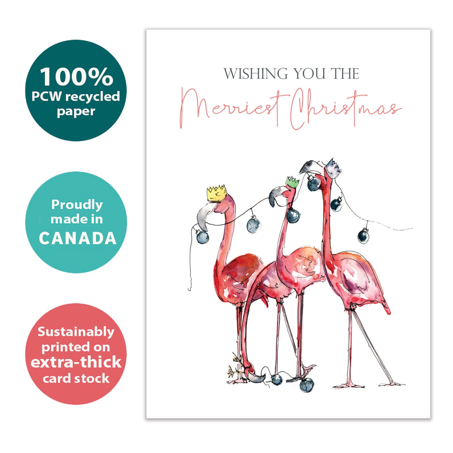 Flamingo Wishes Christmas Card