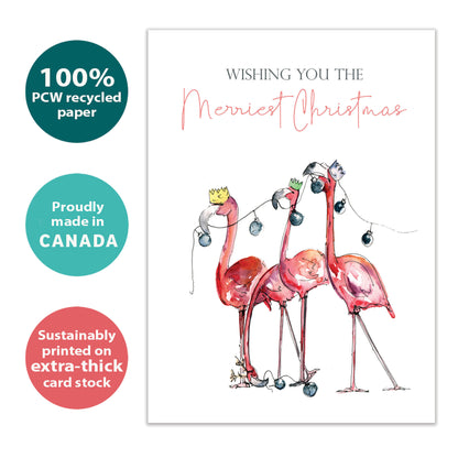 Flamingo Wishes Christmas Card