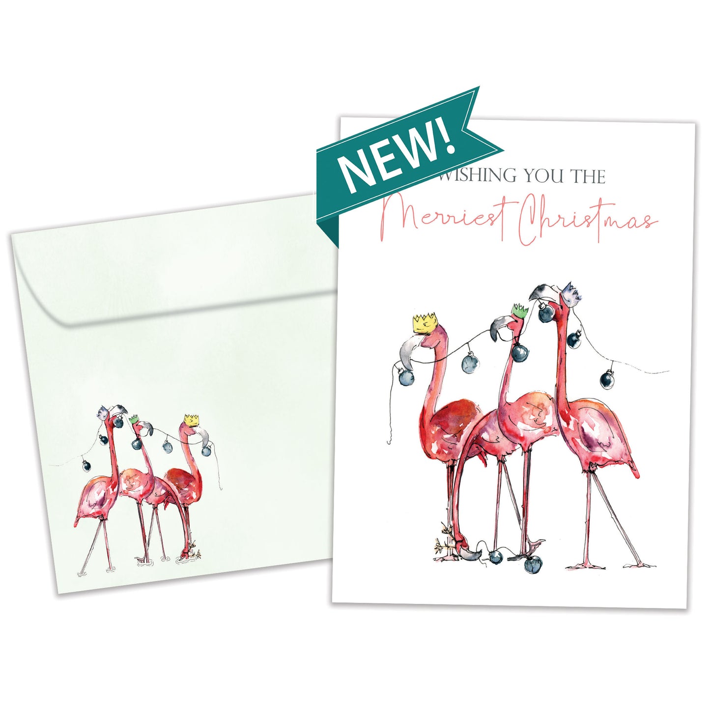 Flamingo Wishes Christmas Card
