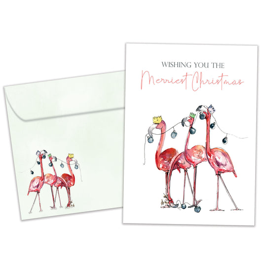 Flamingo Wishes Christmas Card