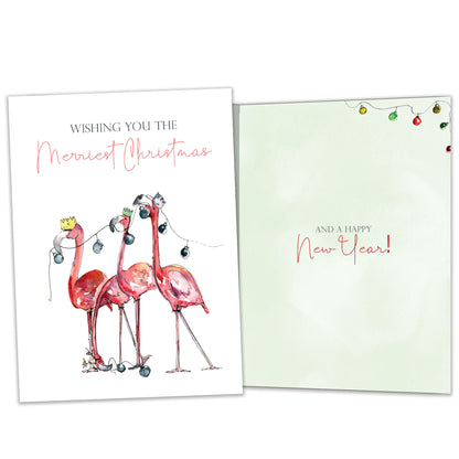 Flamingo Wishes Christmas Card