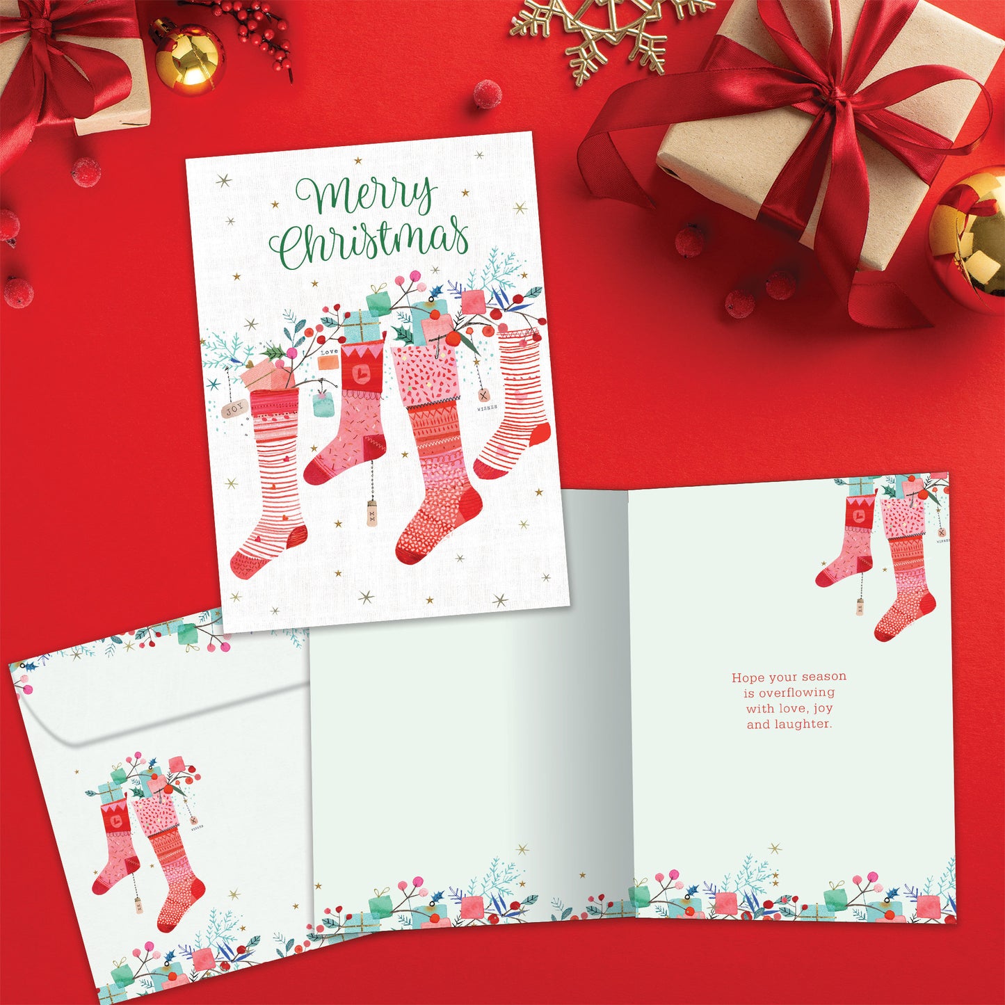 Overflowing Stockings Christmas Card