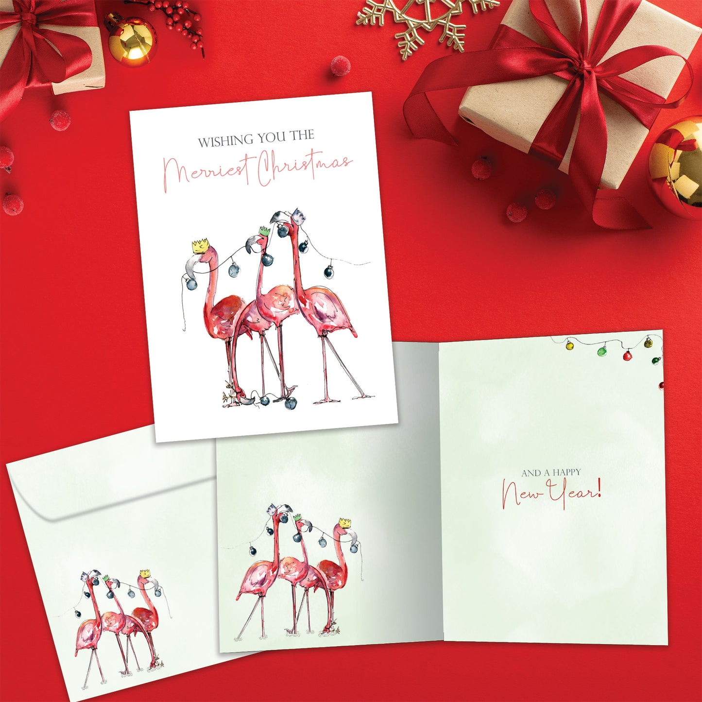 Flamingo Wishes Christmas Card