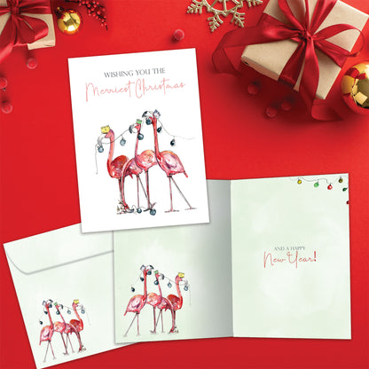Flamingo Wishes Christmas Card
