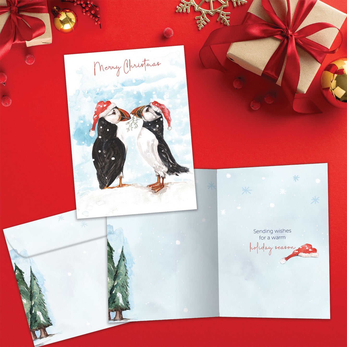 Merry Puffins Christmas Card