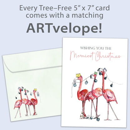 Flamingo Wishes Christmas Card