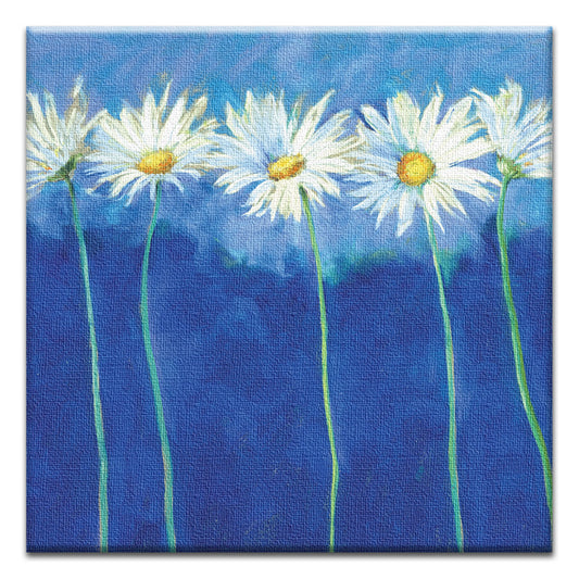 Daisies On Blue Thumb-Tack Canvas Card
