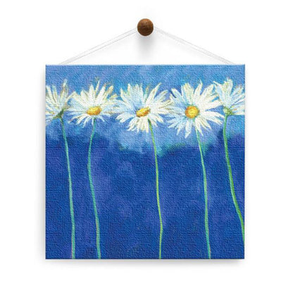 Daisies On Blue Thumb-Tack Canvas Card