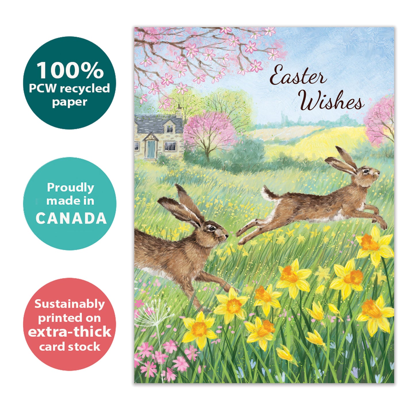 Daffodil Rabbit Wishes Easter Card