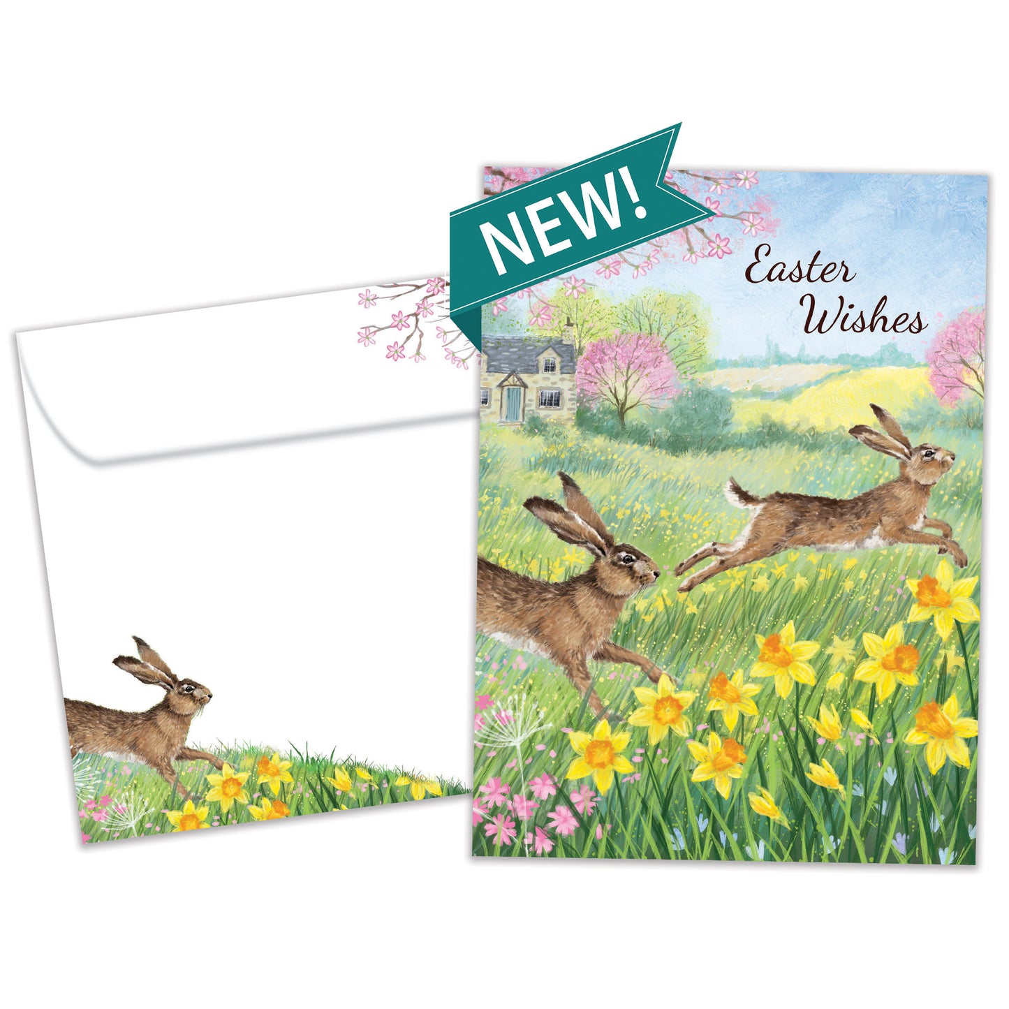 Daffodil Rabbit Wishes Easter Card