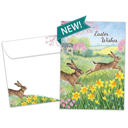 Daffodil Rabbit Wishes Easter Card