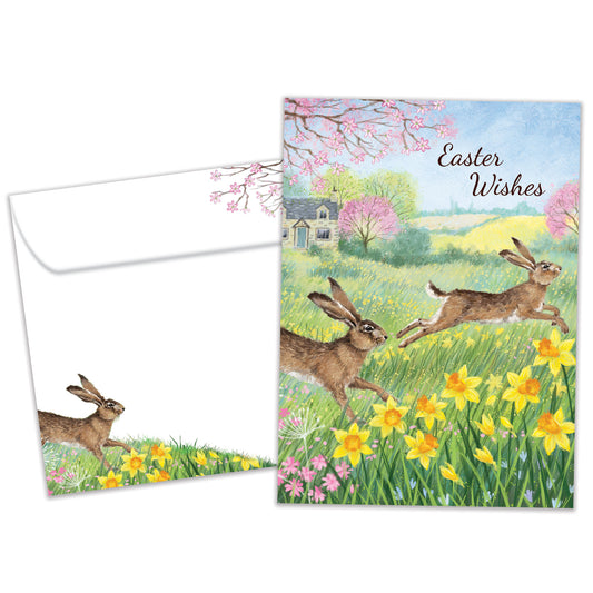 Daffodil Rabbit Wishes Easter Card