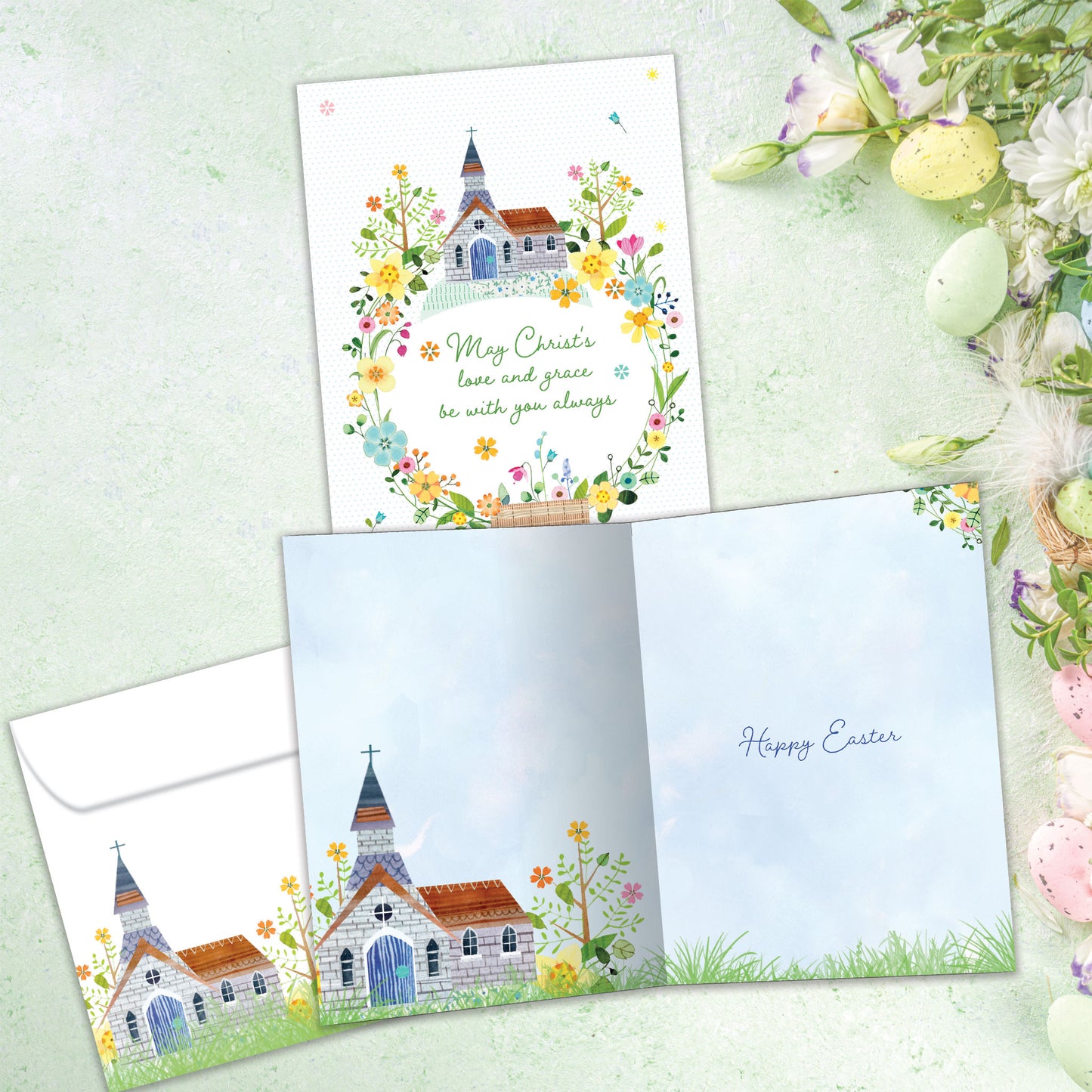 Graceful Church Wreath Easter Card