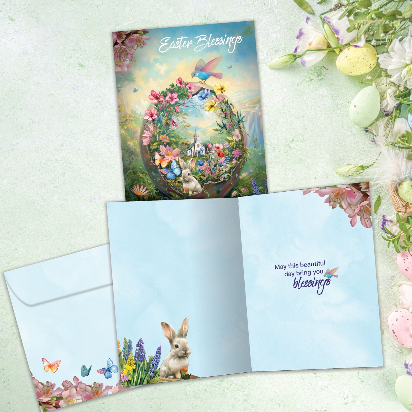 Floral Church Blessings Easter Card