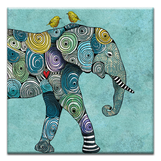 Elephant and Yellow Birds Thumb-Tack Canvas Card