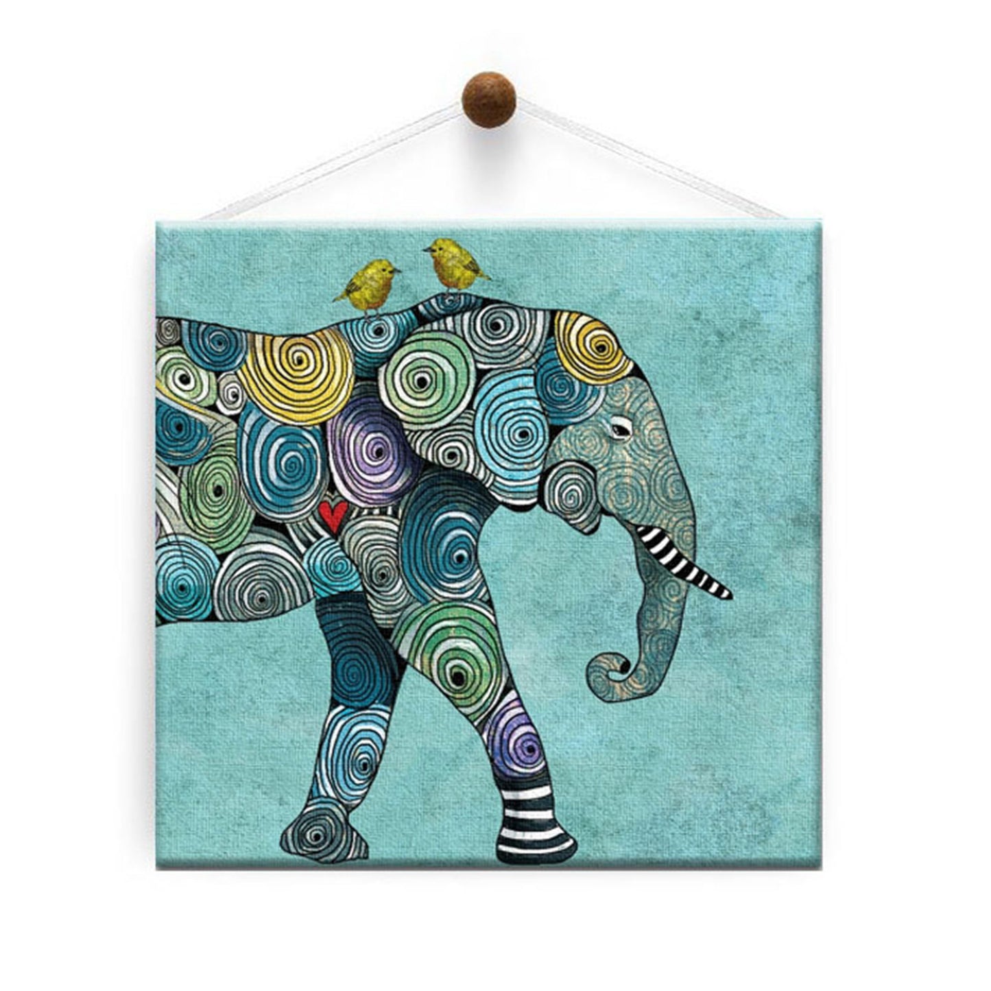 Elephant and Yellow Birds Thumb-Tack Canvas Card