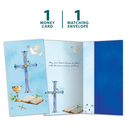 Cross and Dove First Communion Money Holder Card