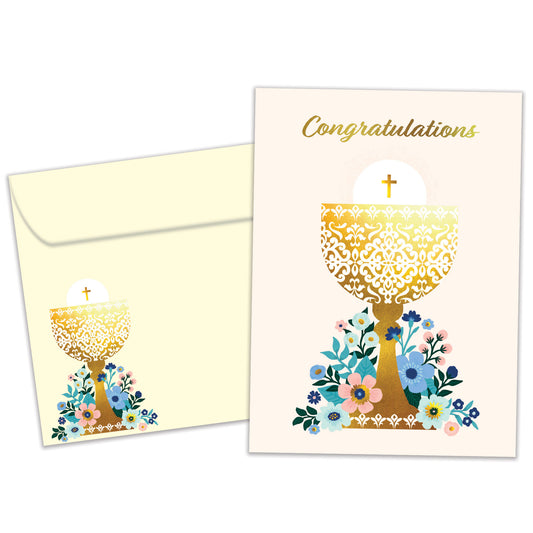 Floral Chalice First Communion Card