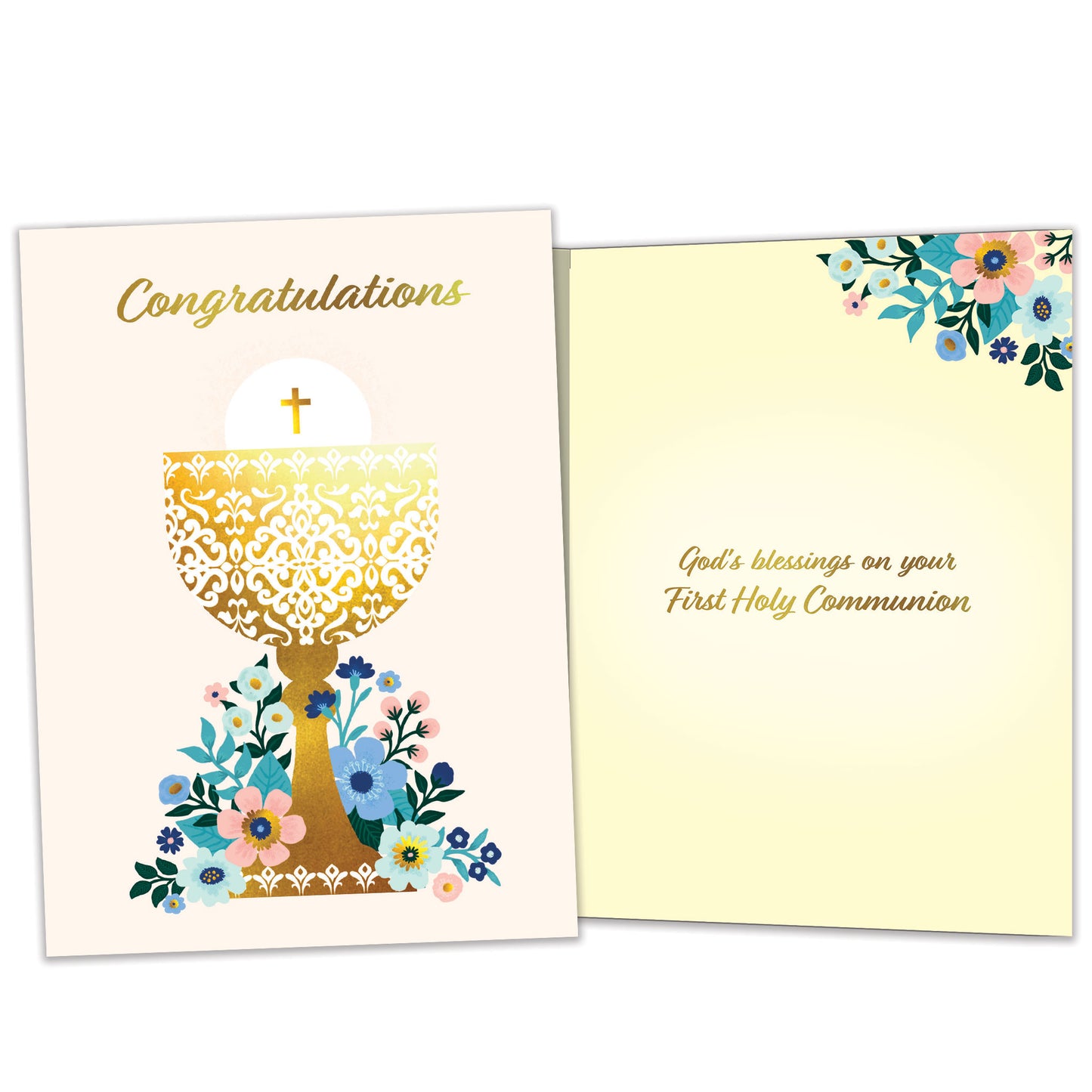Floral Chalice First Communion Card