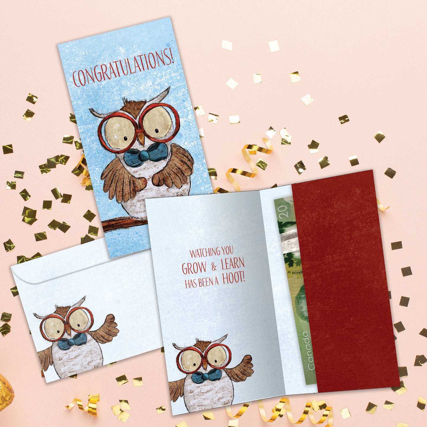 Bowtie Owl Graduation Money Holder Card