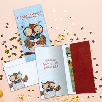 Bowtie Owl Graduation Money Holder Card