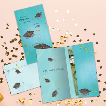 Flying Caps Graduation Money Holder Card