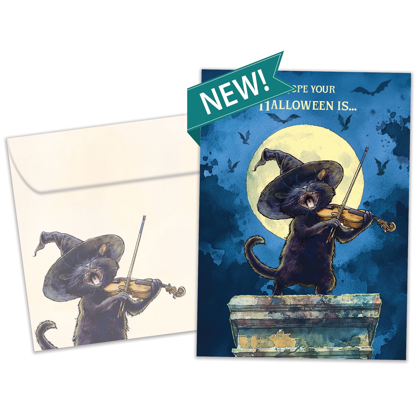 Full Moon Cat Halloween Card