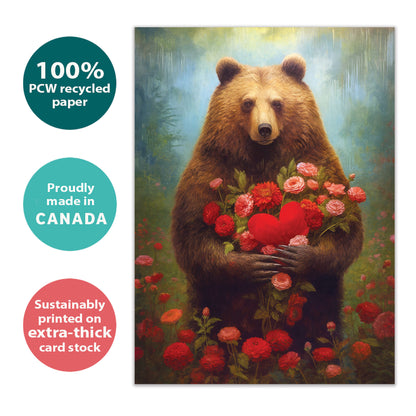 Floral Heart Bear Valentine's Day Card
