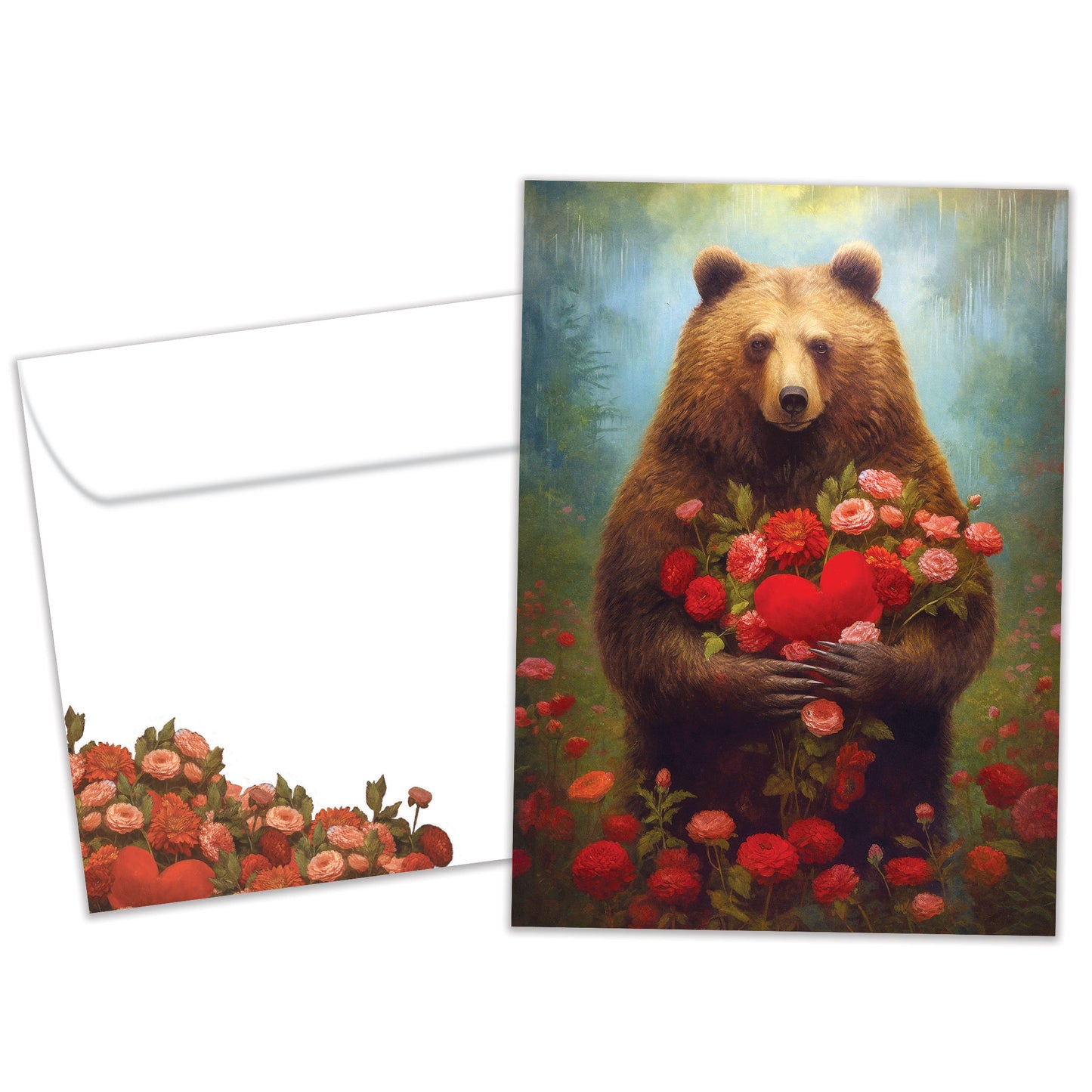 Floral Heart Bear Valentine's Day Card
