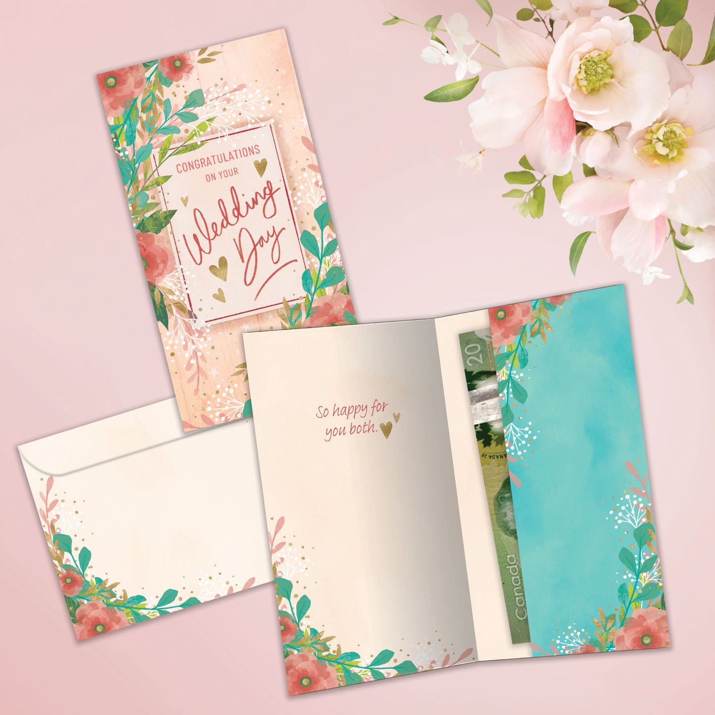 Happy Flowers Wedding Money Holder Card