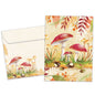 Front view of an All Occasion greeting card and matching envelope with a vibrant illustration of colourful mushrooms in a lush forest.