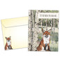 Front view of an All Occasion greeting card and matching envelope featuring a charming fox with the words 'just between you and me...'