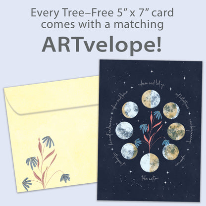 Front view of an All Occasion greeting card with encouraging words on a dark-coloured background, along with matching envelope artwork