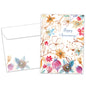 Front view of an Anniversary greeting card and matching envelope featuring "Happy Anniversary!" surrounded by floral artwork.